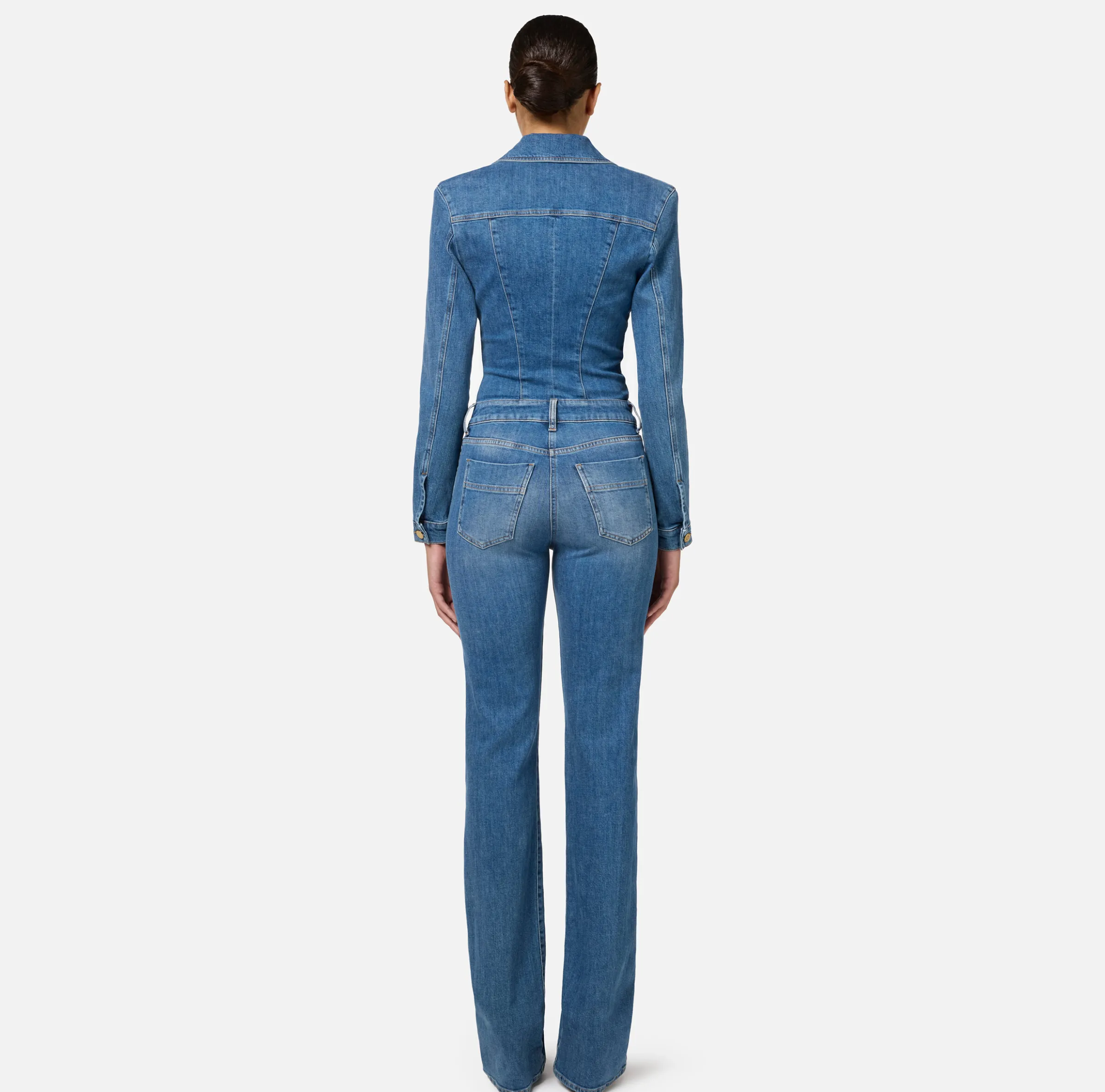 Tuta in denim con zip e spalline