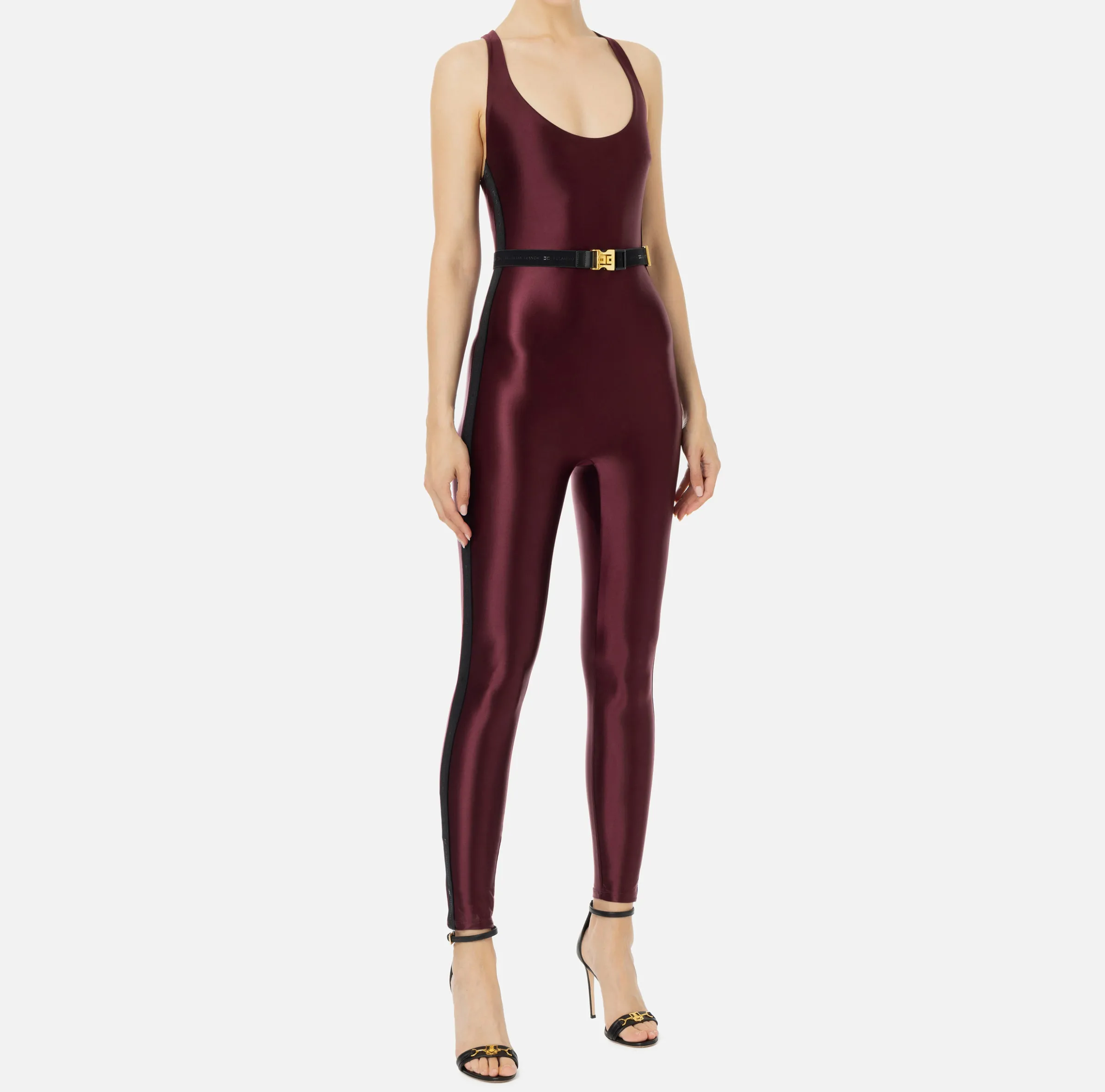 Tuta in lycra lucida con elastico logato