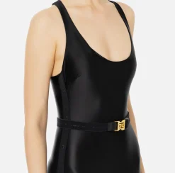 Tuta in lycra lucida con elastico logato