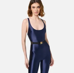 Tuta in lycra lucida con elastico logato