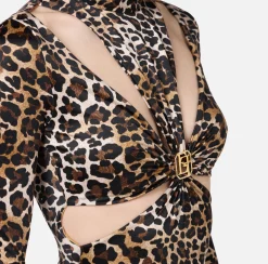 Tuta in lycra stampa animalier con motivo cut-out e accessorio logo